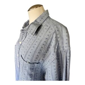 Mens Gap Blue Denim Like Long Sleeve Diamond Pattern Casual Button Shirt XXL